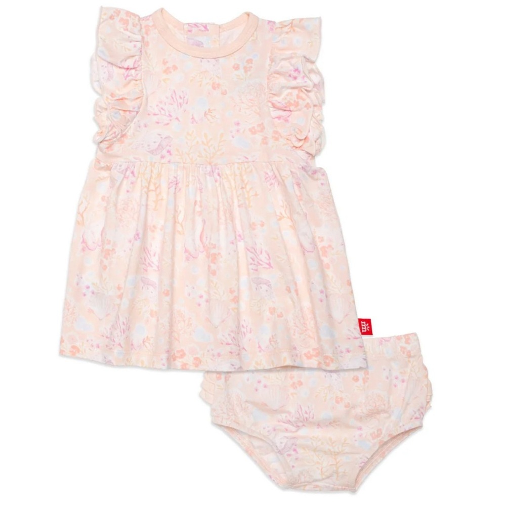 Magnetic Me Modal Dress Diaper Cover Coral Floral 9-12 12-18 months